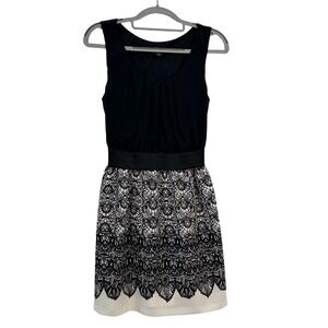 BCX Fit and Flare Dress Small Black White Lace Print Scoop Neck Sleeveless